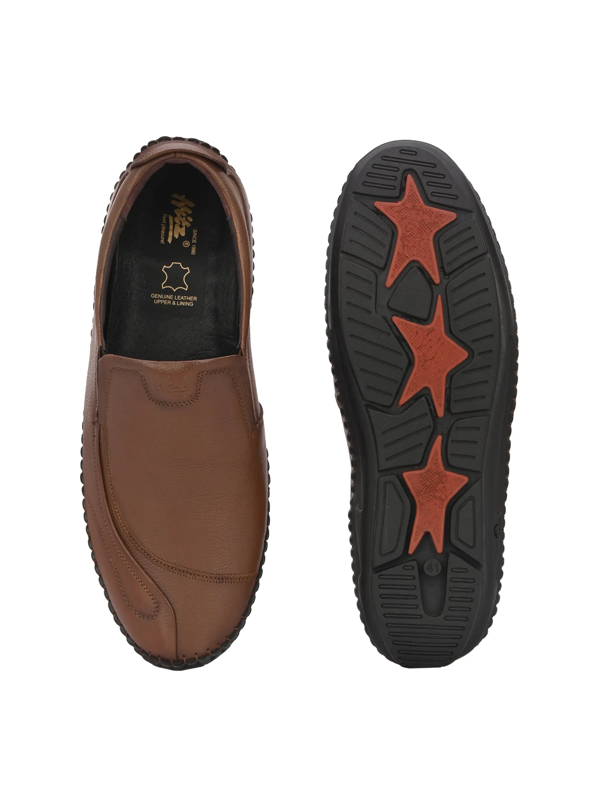 HITZ101 Men's Tan Leather Casual Slip-On Shoes